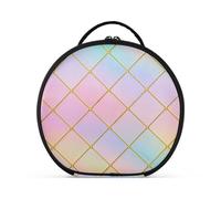 aidingzhi Gold Grid Gradient Modern Rainbow Cube Cosmetic Bags with Compartments & Handle stylish Cosmetic Bags For Women Travel with adjustable dividers 11 IN