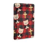 aidingzhi Gothic Black Red Plaid Cute Bear leather mens wallets slim with money clip RFID Blocking credit card holder wallet for Men and Women