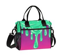 aidingzhi Graffiti Art Glittering Green Red Large Lunch Bag with Pocket Male Lunch Box with Shoulder Strap Girl Work M