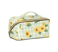 aidingzhi Green Buffalo Plaid Sunflower Flowers Toiletry Bags with dividers Zipper Cosmetic Bag For Women Vertical Free-Standing