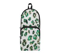 aidingzhi Green Golden Cleetah Nylon 3 Compartments Large Pencil Bag Big Capacity Pencil Cases For School Stationery Organizer for Elementary