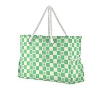 aidingzhi Green Sun Checker Plaid Pattern Sturdy Beach Bags And Totes with side pocketes Weekender Bag Women for Travel Gym Vacation