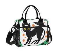 aidingzhi Green Witch with Kitten Lunch Bag for Men with Zipper Womens Lunchbox with Shoulder Strap Lady Work S