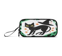 aidingzhi Green Witch with Kitten Nylon Zippered Pencil Bag High Capacity Pen Pencil Case School Stationery for College Adolescents