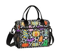 aidingzhi Grey Leopard Print Halloween Pattern Lunch Bags for Women with Pocket Lunch Bag with Pocket with Shoulder Strap Boy Picnic M