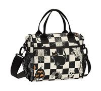 aidingzhi Halloween Black Checkered Pumpkin Cat Skull Lunch Box Eco-friendly Lunch Cooler Bag with Shoulder Strap Man Outdoor S