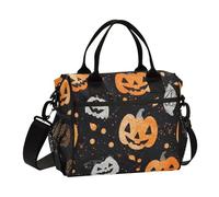 aidingzhi Halloween Glittering Pumpkin Womens Lunch Bag with Zipper Lunch Bag Pack with Shoulder Strap Lady Picnic S