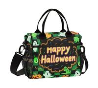 aidingzhi Halloween Green and Black Pumpkin Womens Lunch Bag Waterproof Male Lunch Bag with Shoulder Strap Lady Office S