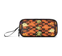 aidingzhi Halloween Orange and Black Pumpkin Nylon Pencil Bag With Handle High Capacity Pencil Case For School School Stationery for Elementary Teacher