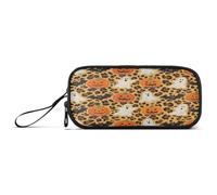 aidingzhi Halloween Orange Leopard Pumpkin Nylon Large Pencil Case Pencil Bag Large Capacity Zipper Mesh Pencil Case Stationery Bag for Middle School Preppy