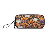 aidingzhi Halloween Orange Leopard Pumpkin Nylon Zippered Pencil Bag High Capacity Pencil Case For High School Stationery Bag for Middle School Kids