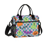 aidingzhi Halloween Orange Pumpkin Bat Lunch Bag for Women Large Capacity Lunch Box Tote with Shoulder Strap Lady Office M