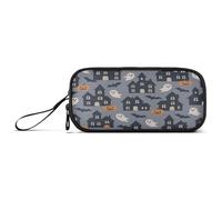 aidingzhi Halloween Pattern Haunted Houses on Gray Nylon Pencil Bags For Teen Big Capacity Pencil Case For College Stationery for College Adolescents