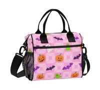 aidingzhi Halloween Pink Checkered Pumpkin Bat Lunch Box for Girls Minimalist Mens Lunch Boxes with Shoulder Strap Teen University S