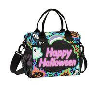 aidingzhi Halloween Purple Leopard Print Pumpkin Adult Lunch Box Adjustable Womens Lunch Tote with Shoulder Strap Nurse Travel S