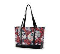 aidingzhi Halloween Red Rose Skulls simple tote bag with laptop with zipper laptop travel bag for women work with