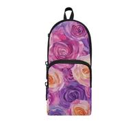 aidingzhi Hand Drawn Roses Peach Nylon 3 Compartments Big Pencil Bags Big Capacity Pencil Case For Teen Girls School Stationery for Middle School