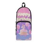 aidingzhi Happy Birthday unicorns Cake Pink Nylon 3 Compartments Pencil Bag Case Big Capacity Pencil Cases For Teen Girls School Stationery for Elementary