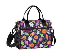 aidingzhi Happy Halloween Colorful Candy Ghosts Lunch Bag for Girls with Zipper Lunch Bag Tote Bag with Shoulder Strap Lady Travel S