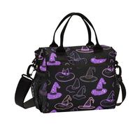 aidingzhi Happy Halloween Witch Hat Black Kids Lunch Bag with Bottle Holder Womens Lunchbox with Shoulder Strap Male Gym S