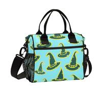 aidingzhi Happy Halloween Witch Hat Blue Lunch Tote Sturdy Heavy Duty Lunch Bag with Shoulder Strap Male Kindergarten S