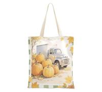 aidingzhi Hello Fall Autumn Pumpkin Trunk Checkered Plaid Canvas Bags sturdy Cloth Tote Bags With Handles for Gym, Work, Shopping 16"x15" school essential