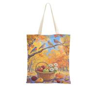aidingzhi Hello Fall Autumn Tree Fruit Canvas Tote Bag Large Capacity Cloth Tote Bags With Handles Grocery & Farmers Market 16"x15" school essential