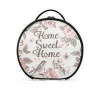 aidingzhi Home Sweet Home William Morris Style Flower Bird Peach Cosmetics Bag with Compartments & Handle Essentials Make Up Bags For Women with adjustable dividers 11 IN