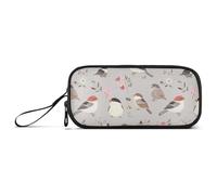 aidingzhi House Sparrow Birds Silver Nylon Large Zipper Pencil Bag Large Capacity Art Pencil Case Stationery Organizer for Elementary Woman