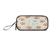 aidingzhi I Love Cats Paw Nylon Zippered Pencil Bag Big Capacity Pencil Case For Boys Stationery for Elementary Adults