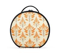 aidingzhi India Reed Pattern Orange Leave Cosmetics Bag with Compartments & Handle Essentials Capacity Travel Cosmetic Bag with adjustable dividers 11 IN