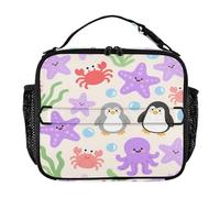 aidingzhi Insulated Lunch Bags for Women Lightweight Expandable Kids Lunch Box Keeps Food Warm Lunch Cooler Tote for School/Picnic Cute Cartoon Purple Starfish Penguin