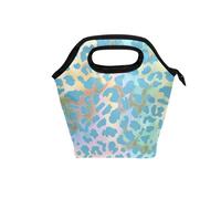 aidingzhi insulated lunch bags with Curved handle lunch box with containers Leakproof cooler bags insulated for beach for Office School Mystery Blue Golden Cheetah Print