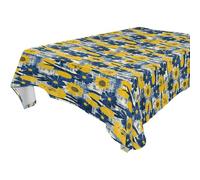 aidingzhi Iris Mustard Yellow and Denim Blue tablecloths wipeable for Kitchen&Dining Room Banquet Wrinkle Resistant Fall Decor Square Table Cover 60x60