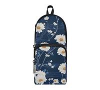 aidingzhi Japanese White Daisy Blue Nylon 3 Compartments Pencil Bag School Big Capacity Pencil Case For Teen Girls Stationery for Preppy School
