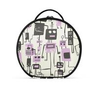 aidingzhi Jon Klassen Style Robots Design Purple Makeup Bags with Compartments & Handle Zipper Capacity Travel Cosmetic Bag with adjustable dividers 11 IN