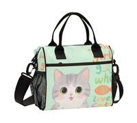 aidingzhi Just A Girl Who Loves Cat Insulated Lunch Bag Large Lunch Bag with Side Pocket with Shoulder Strap Ladies Kindergarten M
