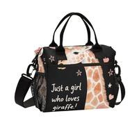 aidingzhi Just A Girl Who Loves Giraffe Mens Lunch Bag with Zipper Lunch Box Tote with Shoulder Strap Lady Office M