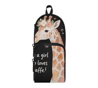 aidingzhi Just A Girl Who Loves Giraffe Nylon 3 Compartments School Pencil Bag Big Capacity Large Pencil Case Stationery Bag for School supplies