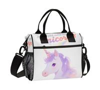 aidingzhi Just A Girl Who Loves unicorns Lunch Box Women with Pocket Heavy Duty Lunch Bag with Shoulder Strap Ladies Office M