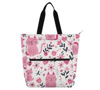 aidingzhi Kids Book Tote for Boys Girls Adults, Cat Safari Peach Color Water-resistant Tote Bag Resuable Grocery Bag with Zipper for School Work Travel Rainbow