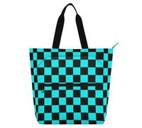 aidingzhi Kids Cute Tote Bags for Boys Girls Adults, Buffalo Plaid Check Black Cyan Water-resistant Reusable Grocery Beach Bag with Zipper for College Shopping Beach Rainbow