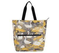 aidingzhi Kids Cute Tote Bags for Kids Adults, White Water Lilies Ducks Yellow Leaves Sturdy Teacher Tote Bags Shoulder Bag with Zipper for School and Playtime Rainbow