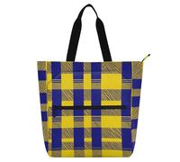 aidingzhi Kids Cute Tote Bags for Kids Students Adults, Buffalo Plaid Check Yellow Royal Blue Large Tote Bag Resuable Grocery Bag with Zipper for School Shopping Travel Rainbow