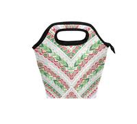 aidingzhi kids lunch bag with Curved handle lunch box cooler Reusable insulated cooler bag for Work School Boho Red and Green Irregular Texture