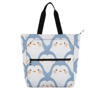 aidingzhi Kids Tote Bag Piano Book Bag for Boys Girls Adults, Delicate Cartoon Penguin Light Blue Sturdy Reusable Book Bag Grocery Bag with Zipper for School and Playtime Rainbow