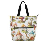 aidingzhi Kids Tote Bag Piano Book Bag for Kids Boys Girls, Cute Cartoon Little Cottages Large Heavy Duty Teacher Tote Bag Library Bag for School Work Travel Rainbow