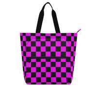 aidingzhi Kids Tote Bags for Boys Girls Women, Buffalo Plaid Check Black Magenta Waterproof Heavy Duty Teacher Tote Bag Library Bag for School Work Travel Rainbow