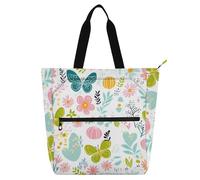 aidingzhi Kids Tote Bags for Kids Adults, Little Fresh Safari Butterfly Floral Lightweight Library Book Tote Shopping Bag with Zipper Handles for School Shopping Travel Rainbow