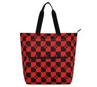 aidingzhi Kids Tote Bags for Kids Boys Girls, Buffalo Plaid Black Red Waterproof Reusable Grocery Beach Bag with Zipper for School and Playtime Rainbow